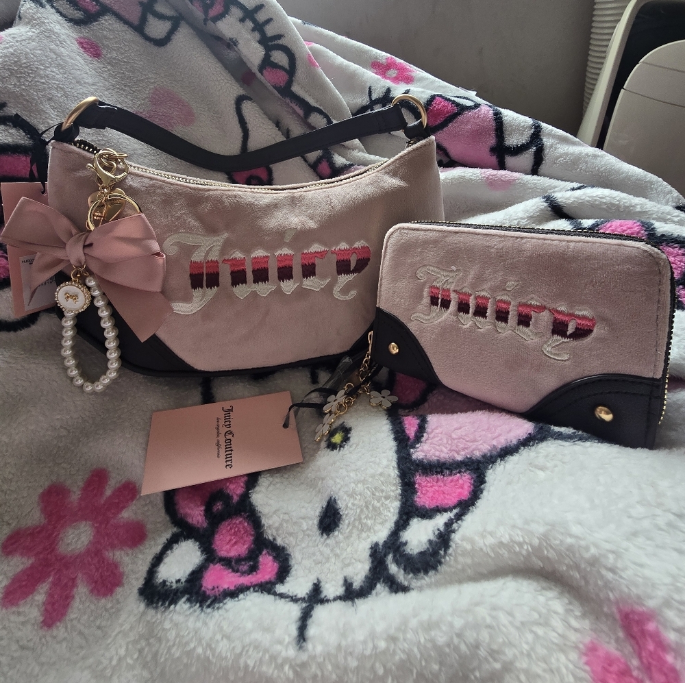 Juicy Couture shoulder bag and matching wallet. Bow and flower charm included!